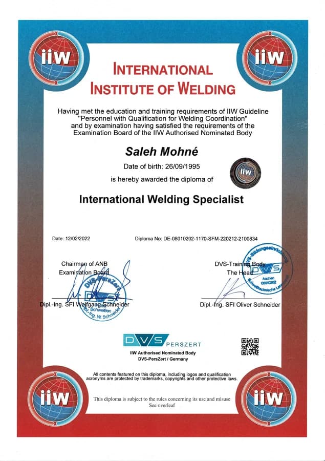 Vorschau des Diploms International Welding Specialist
